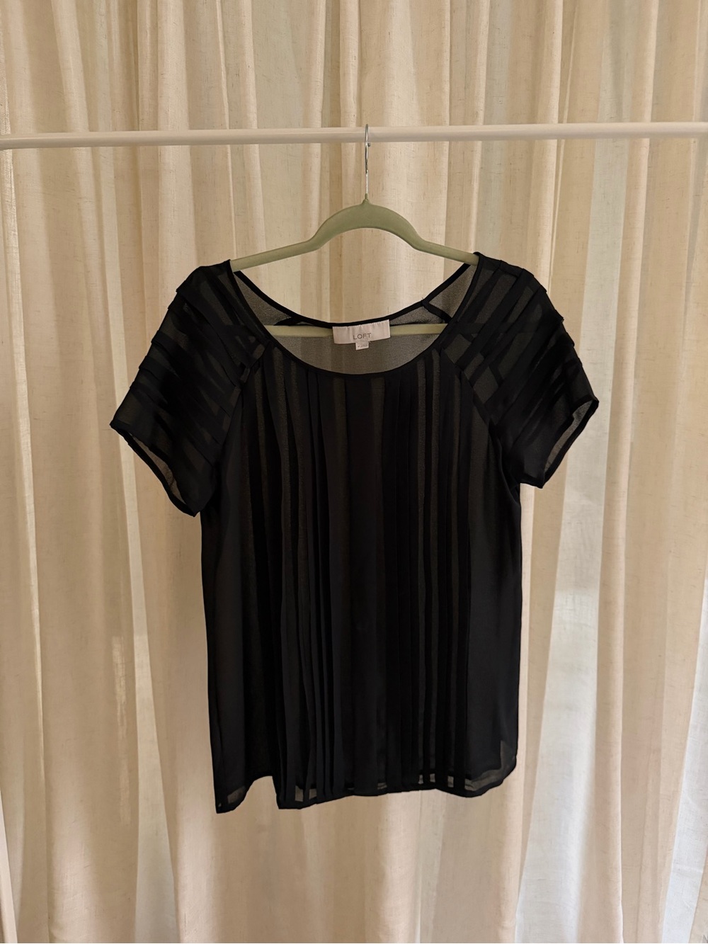 LOFT Black Sheer Stripe Short Sleeve Top